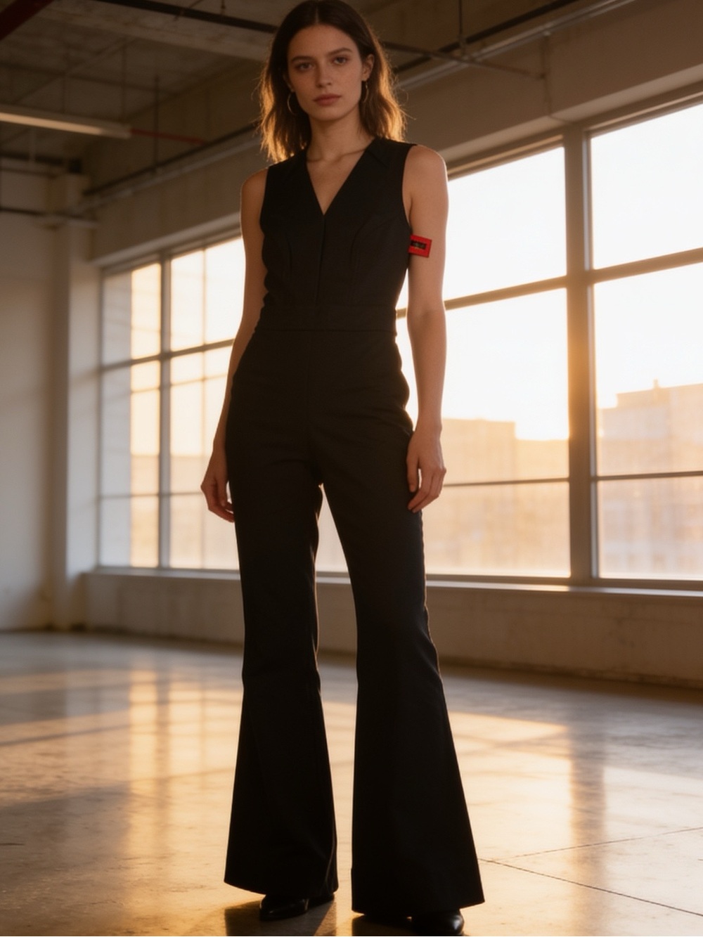 New SPANX The Perfect Black Sleeveless V-Neck Tailored Jumpsuit Large